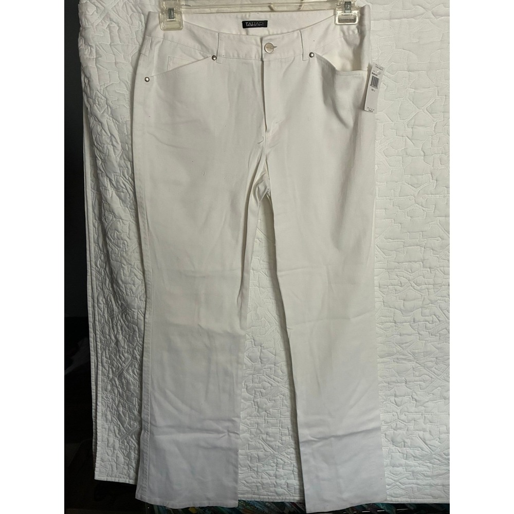 Tahari White Straight Leg Pants Womens Size 8 NWT M831M225 Cotton Stretch